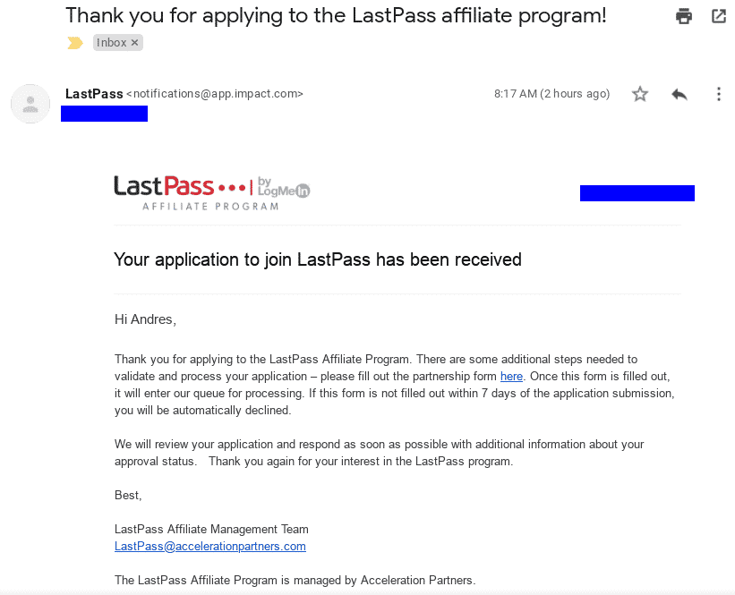 Email Pasos Adicionales Programa Afiliados LasPass